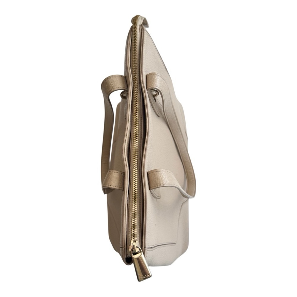 Furla Leather Ivory Perla Shoulder Tote Minimalist Classic Elegant Gold Hardware - Picture 7 of 13